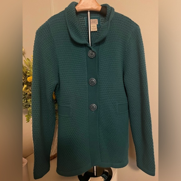Vintage LL Bean Teal Button-Down Cardigan Sweater Angora Cotton Size S Women's - Picture 1 of 5